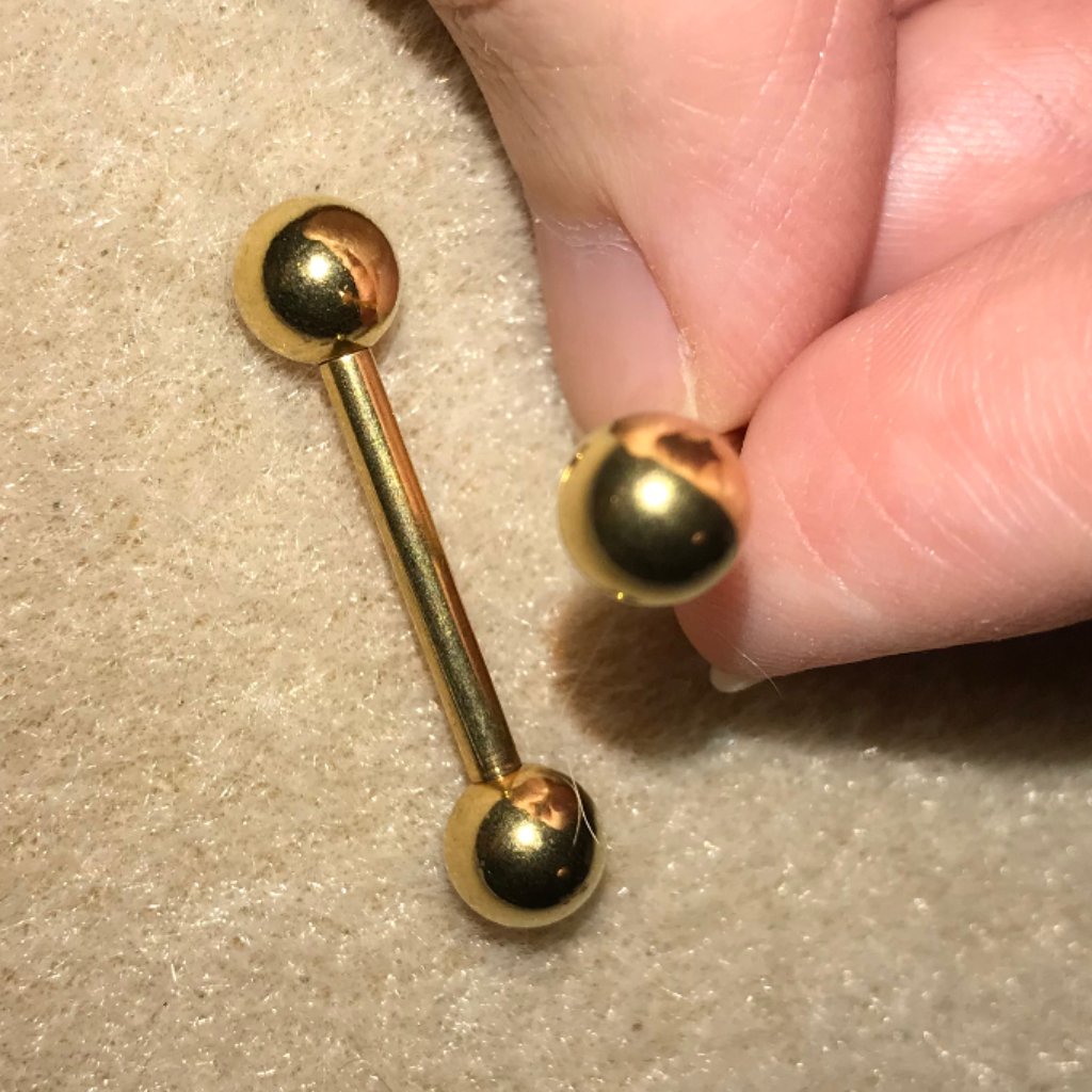 12 Gauge Gold Titanium Tongue Ring